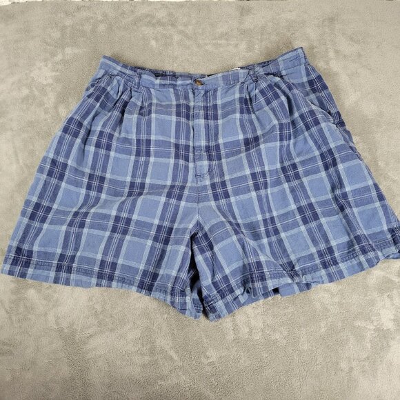Leslie Fay Womens Shorts 24W Plus Blue White Plaid Zip Fly Pockets Linen PLA20E - Picture 1 of 6
